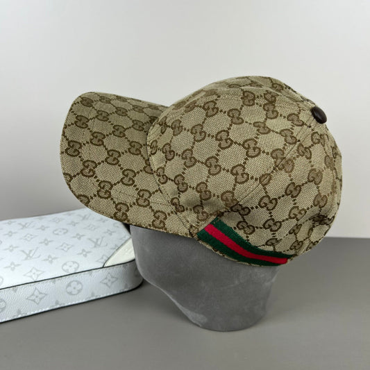 GG BASEBALL CAP IN DARK BEIGE MONOGRAM CANVAS