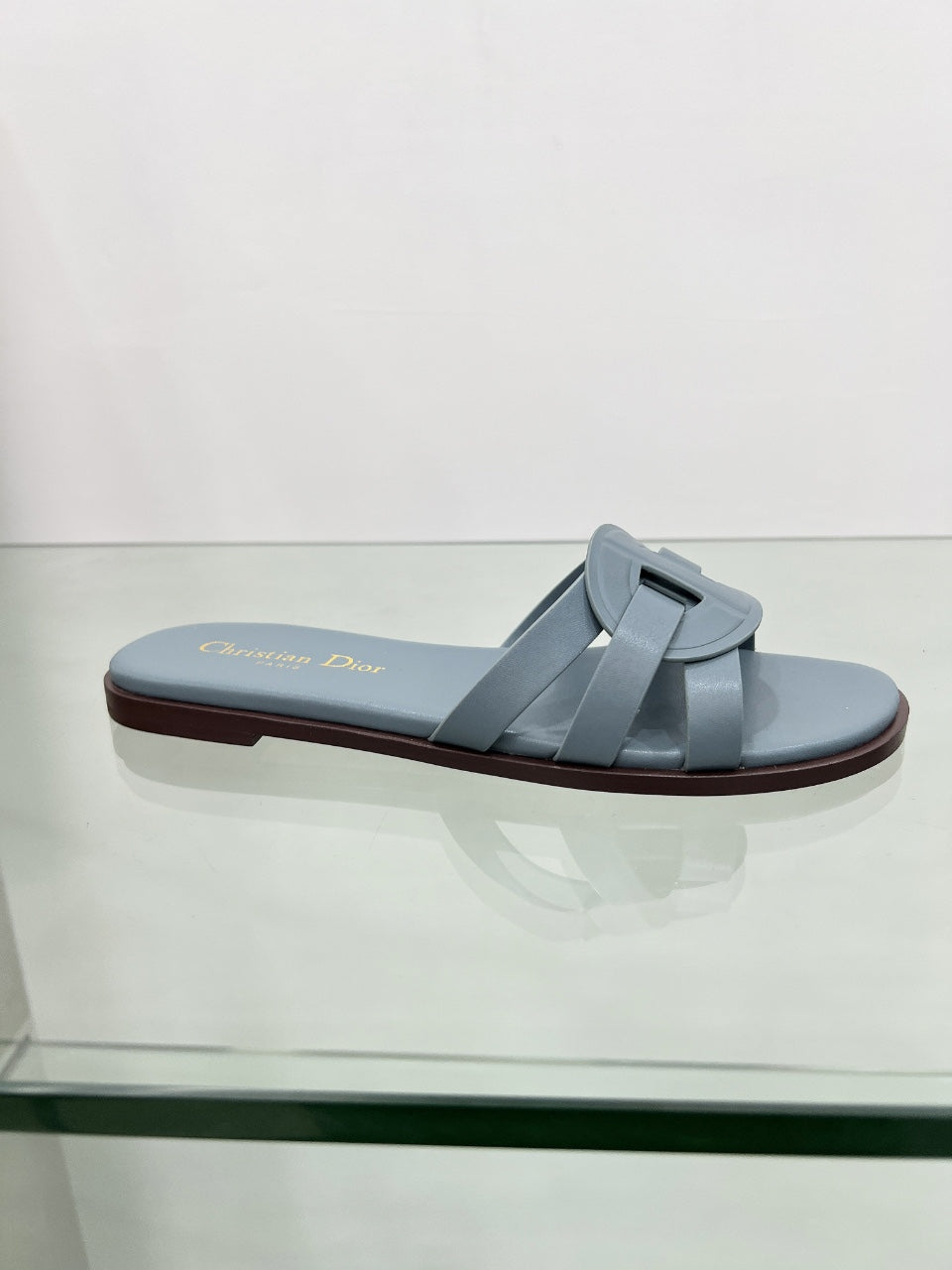DIOR 26S D-CLUB SLIDE SANDAL IN LIGHT BLUE CALFSKIN