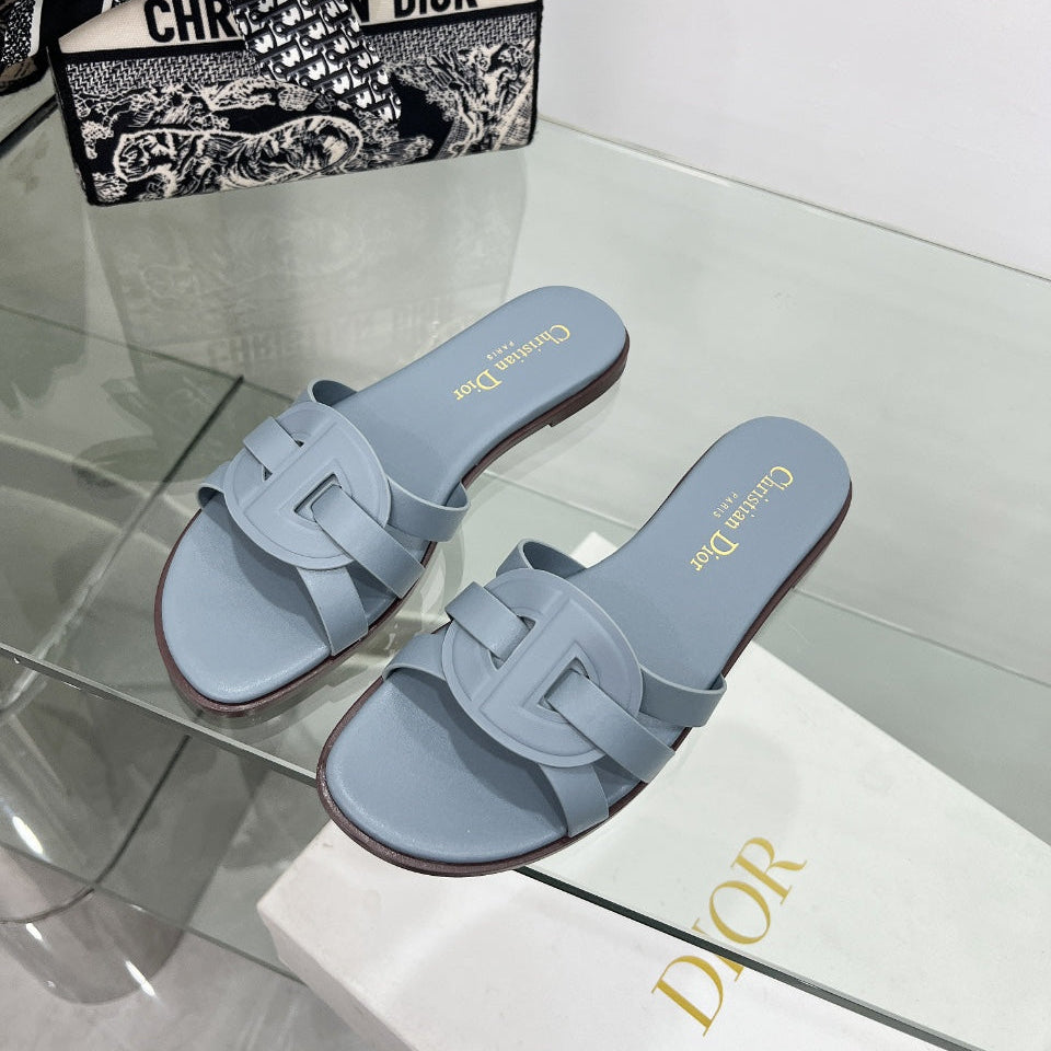DIOR 26S D-CLUB SLIDE SANDAL IN LIGHT BLUE CALFSKIN