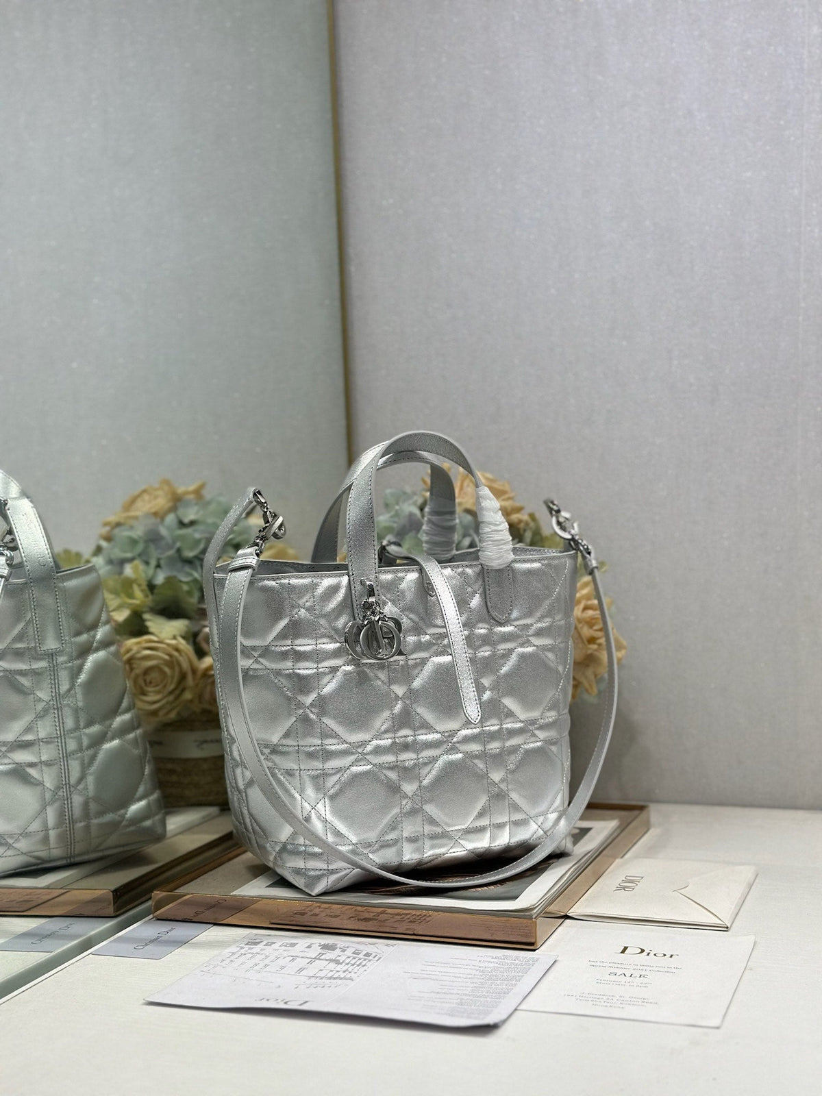 DIOR 26S TOUJOURS BAG 23 IN SILVER CALFSKIN