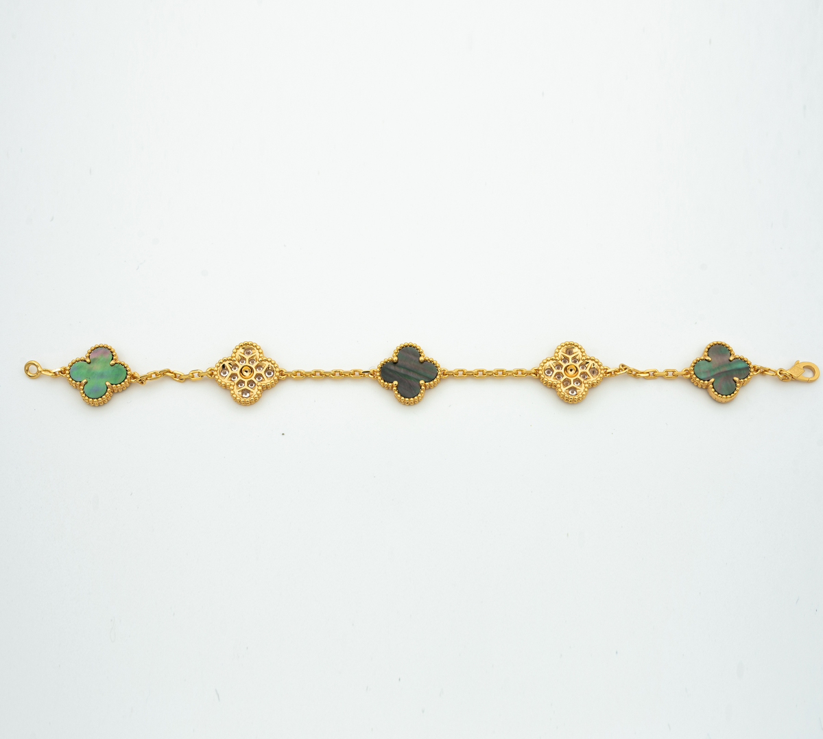 CLOVER BRACELET 5 MOTIF MOP AND DIAMOND