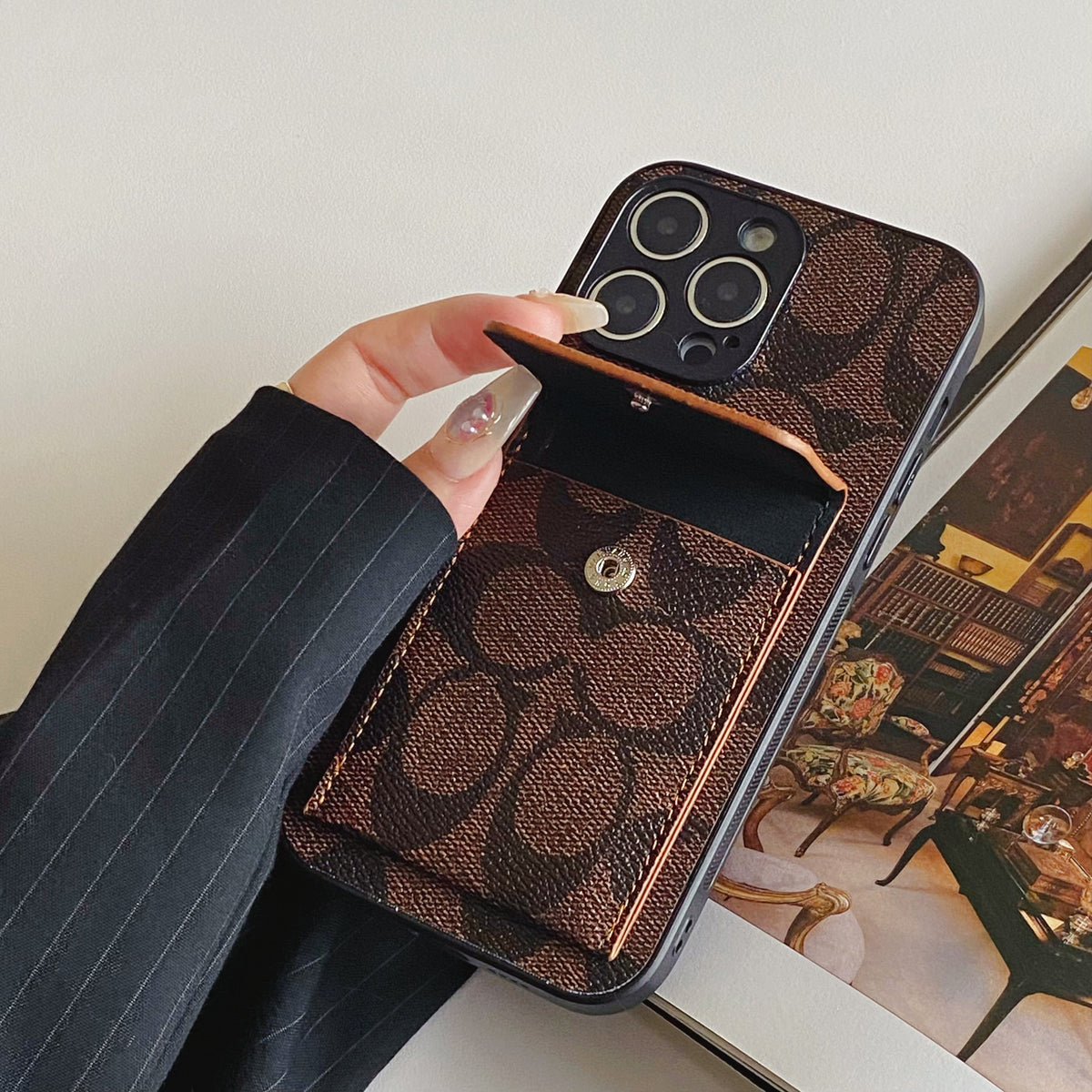 Classic iPhone Case With Wallet Dark Brown-HP240513 mysite