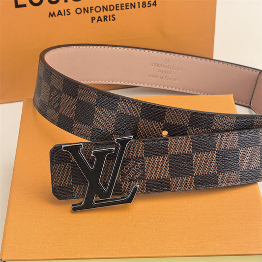 2 Color Buckle Love Belt (Brown Latticed)