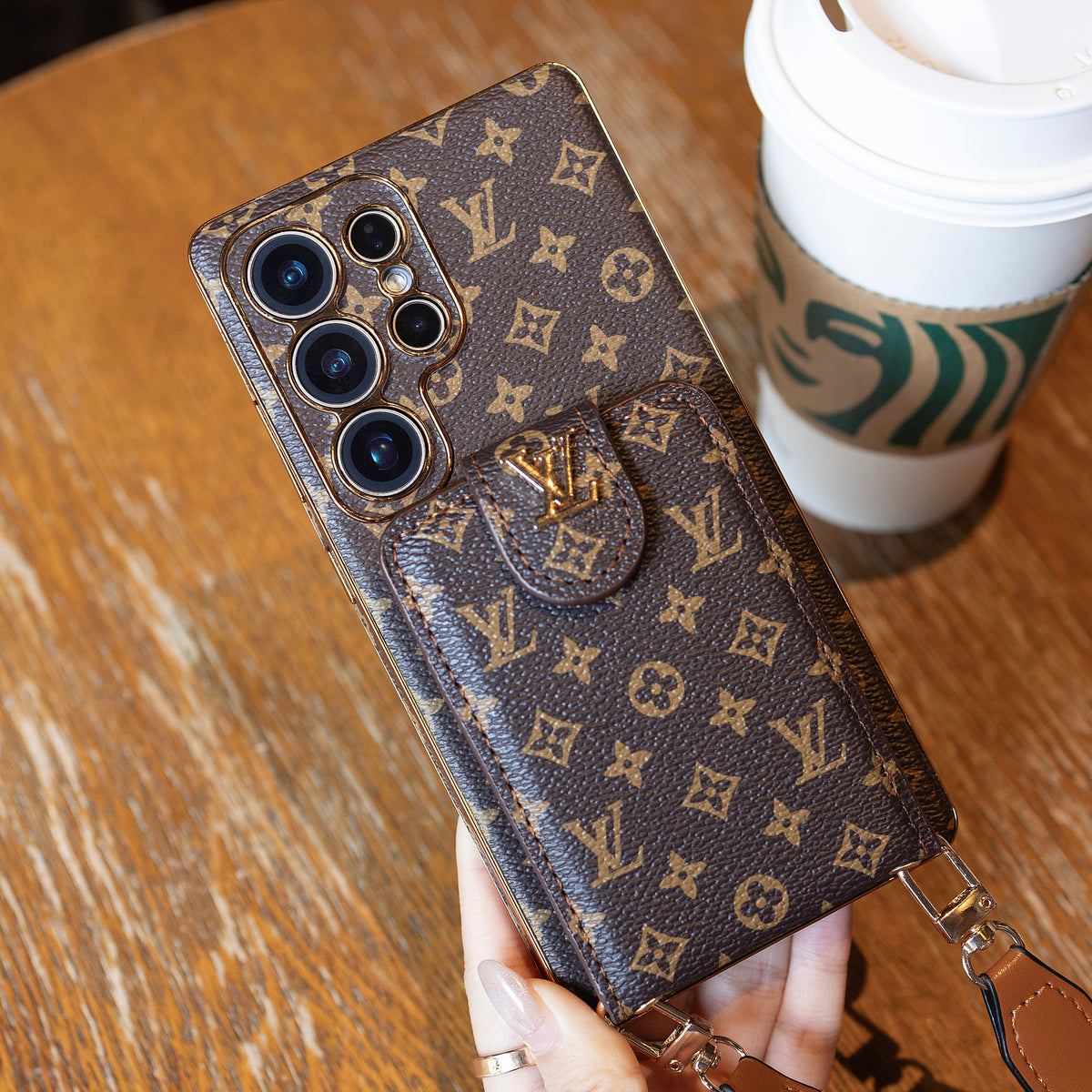Luxury Monogram Leather Multi-Function Phone Case with Wrist Strap mysite