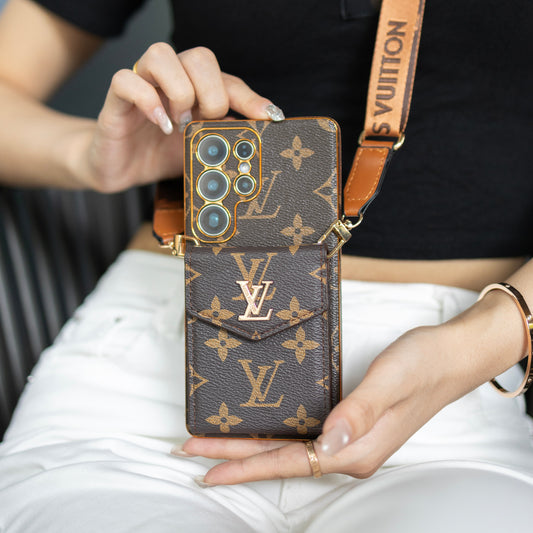 Luxury Classic Leather Samsung Case With Card Wallet And Strap mysite