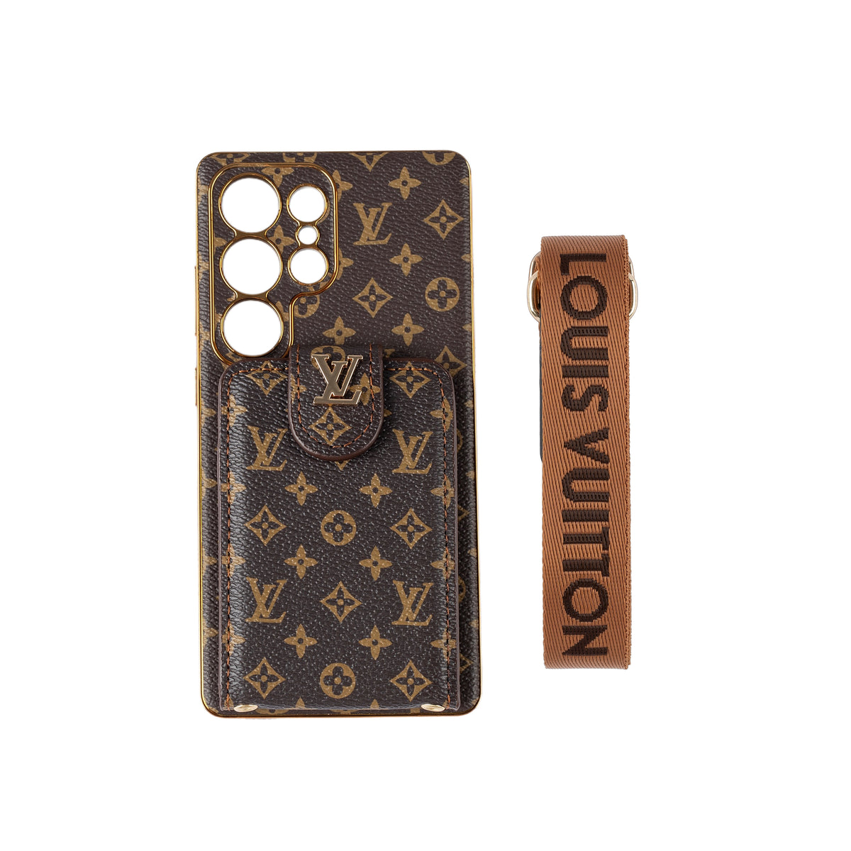 Luxury Monogram Leather Multi-Function Phone Case with Wrist Strap mysite
