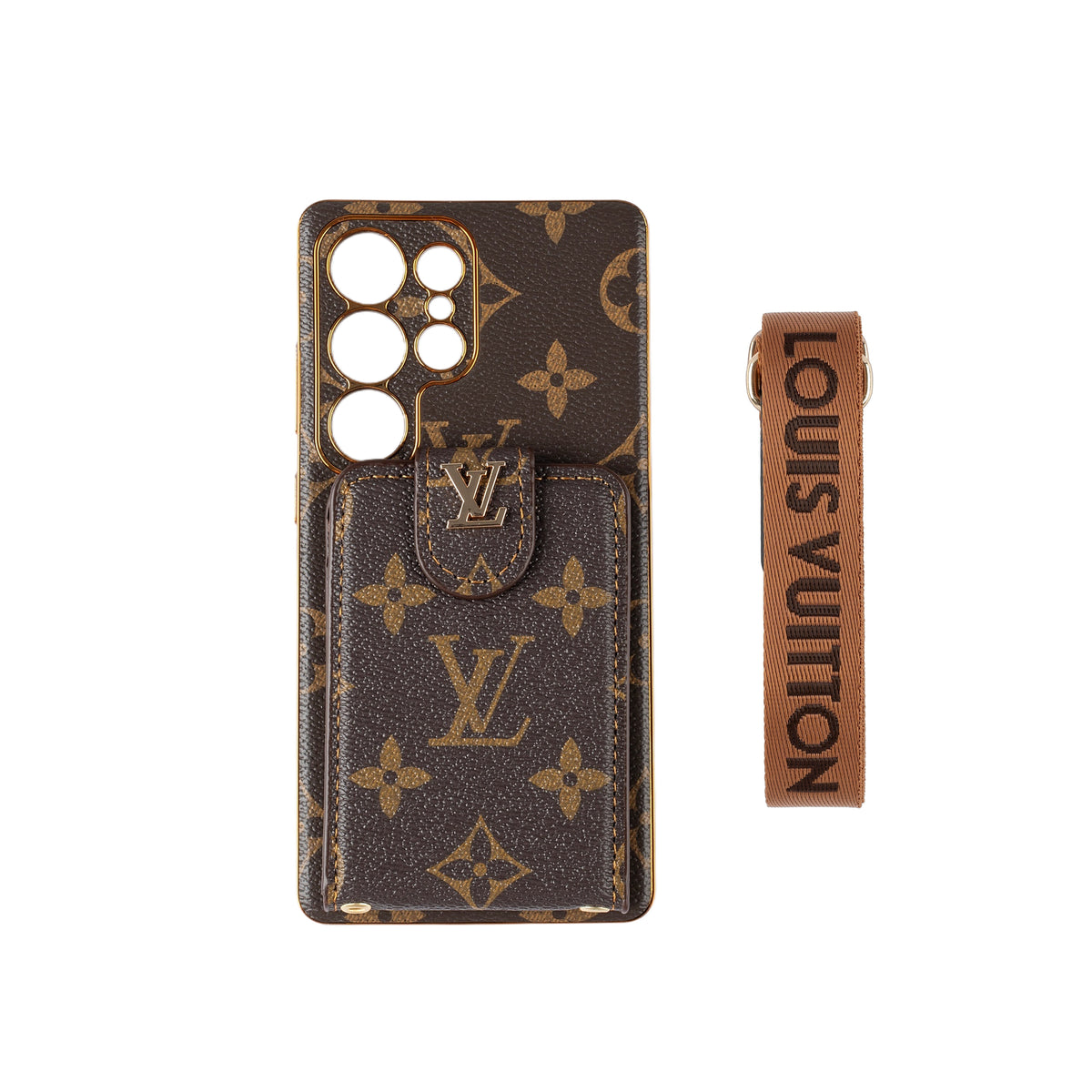 Luxury Monogram Leather Multi-Function Phone Case with Wrist Strap mysite