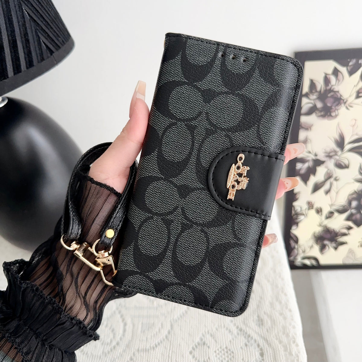 Classic iPhone Case Leather Flip Case with Card Holder Black mysite