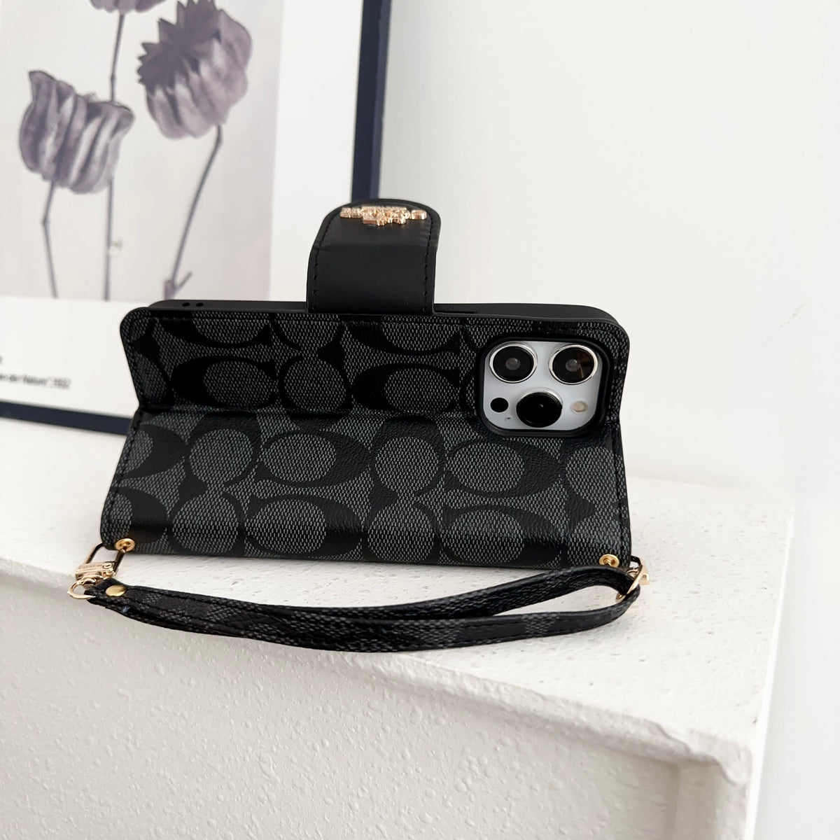 Classic iPhone Case Leather Flip Case with Card Holder Black mysite