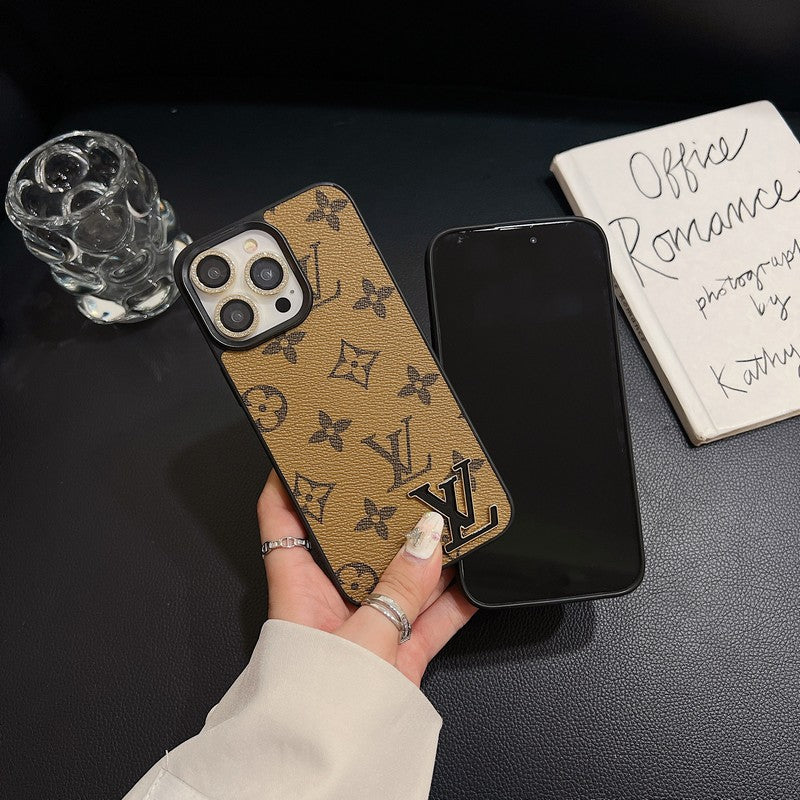 Luxury Black Logo Leather iPhone Case mysite