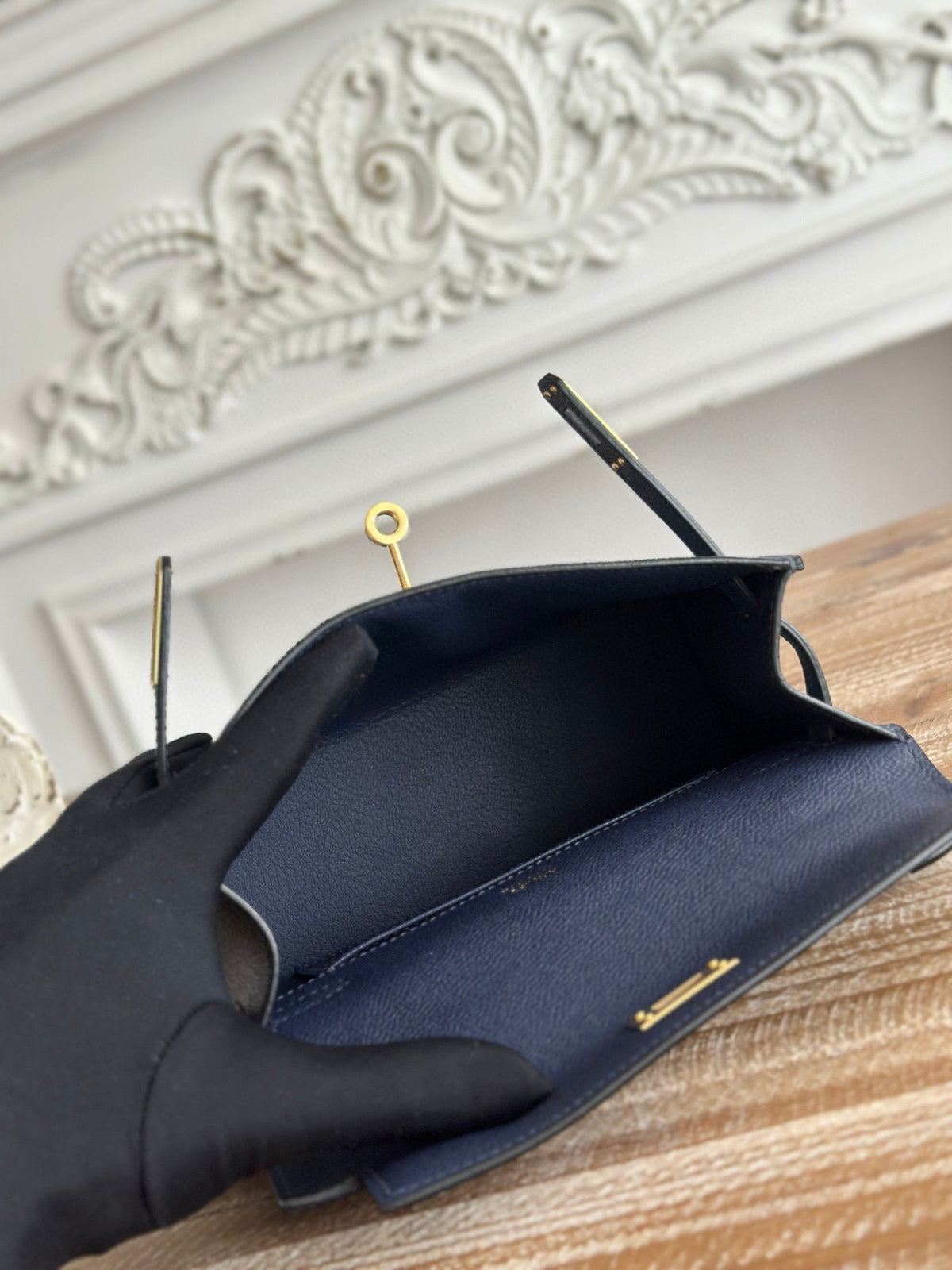 HM KELLY MINI POCHETTE 22 IN NAVY BLUE CALFSKIN