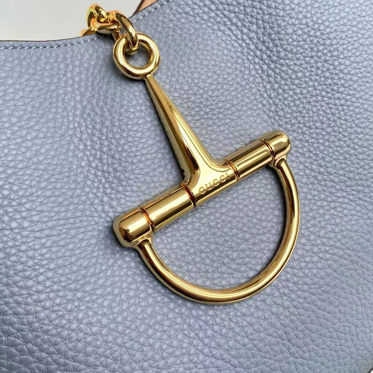 GG HORSEBIT HOBO BAG 46 IN LIGHT BLUE CALFSKIN GOLD HARDWARE