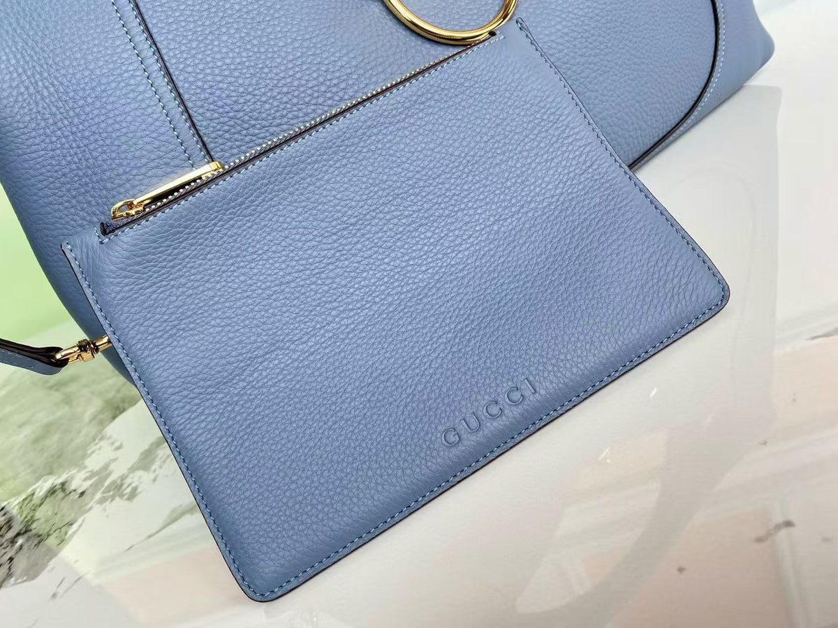 GG HORSEBIT HOBO BAG 46 IN LIGHT BLUE CALFSKIN GOLD HARDWARE