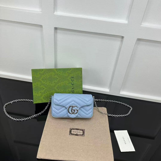 GG MARMONT 16 MINI SHOULDER BAG BLUE CALFSKIN