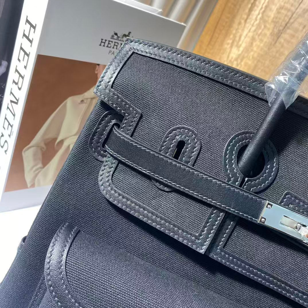 BIRKIN CARGO 35CM BLACK CANVAS AND LEATHER SILVER HARDWARE