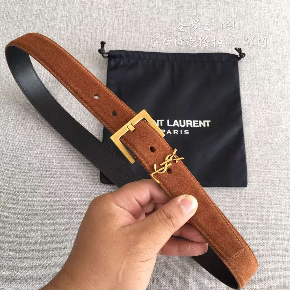 YSL CLASSIC MONOGRAM 30MM BROWN SUEDE GOLD BUCKLE mysite