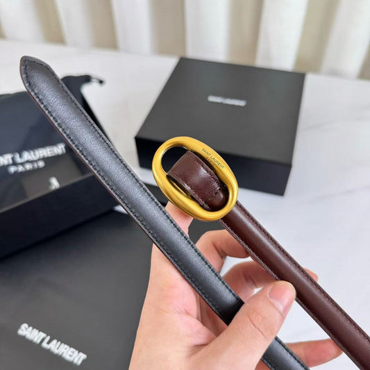 SAINT LAURENT 26S OVAL BUCKLE BELT IN BROWN CALFSKIN mysite