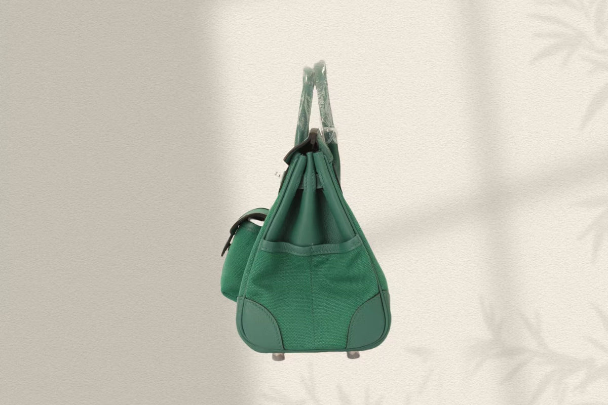 BIRKIN CARGO 25CM GREEN CANVAS AND LEATHER SILVER HARDWARE