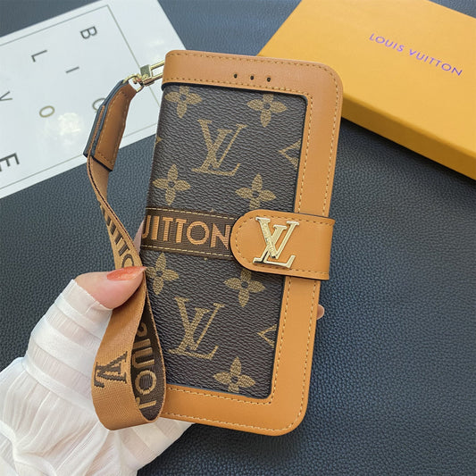 Premium Genuine Leather Monogram Canvas Wallet Card Holder Case Samsung Galaxy mysite