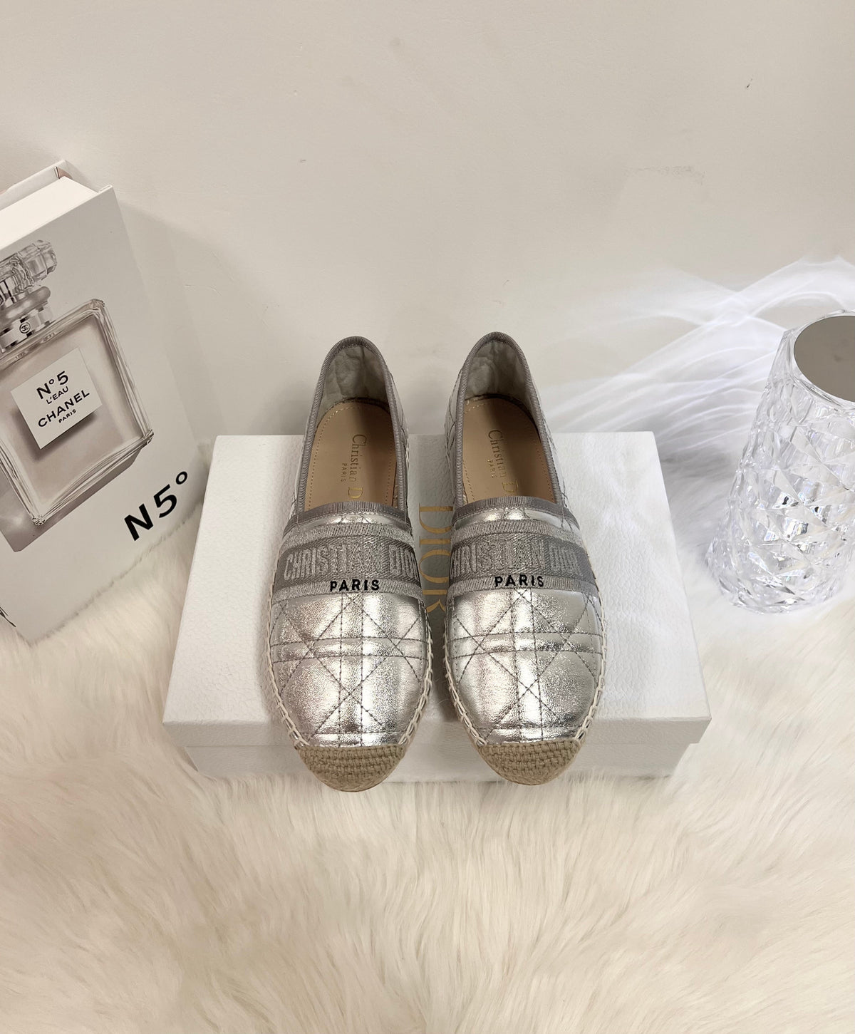 GRANVILLE ESPADRILLE SILVER QUILTED CANNAGE CALFSKIN