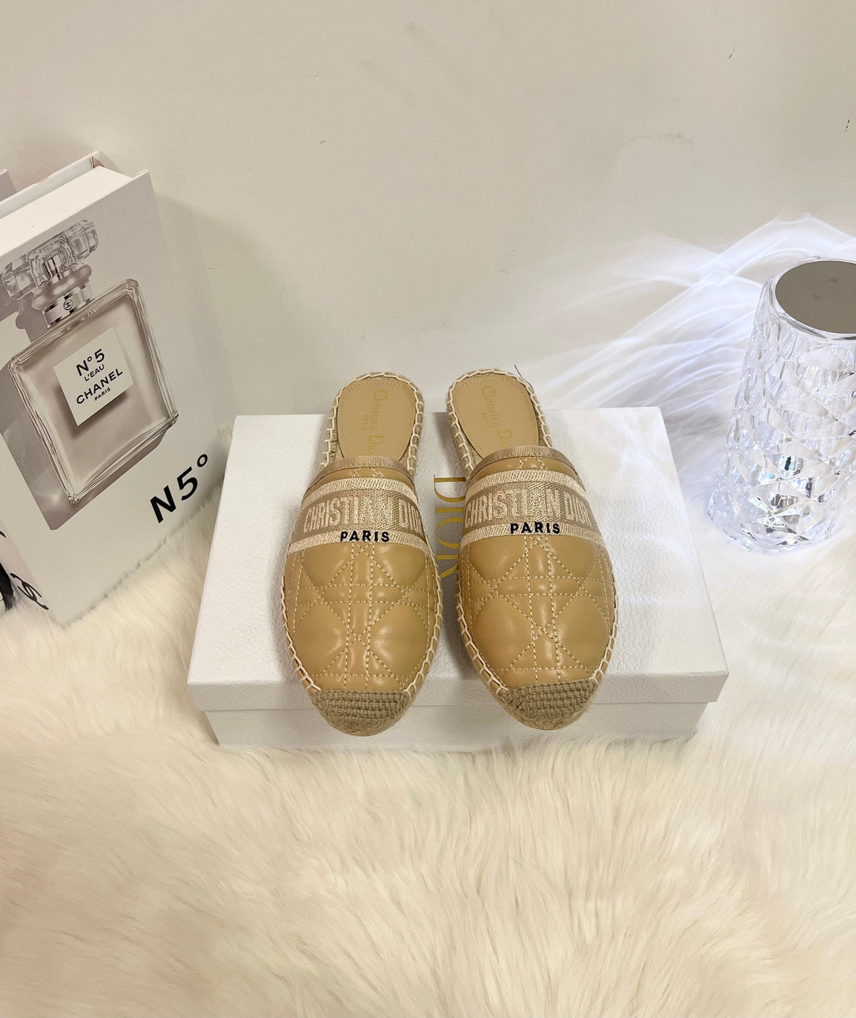 GRANVILLE ESPADRILLE MULE CAMEL BEIGE QUILTED CANNAGE CALFSKIN