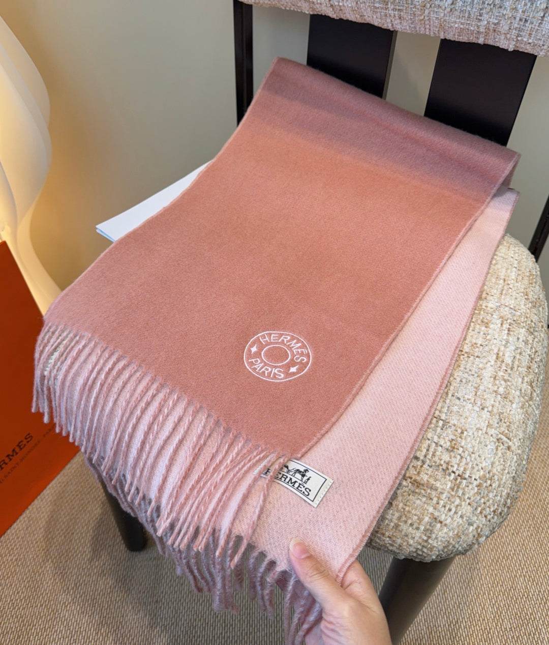 HERMES 26S SCARF 190 IN CASHMERE WOOL BLEND 492189