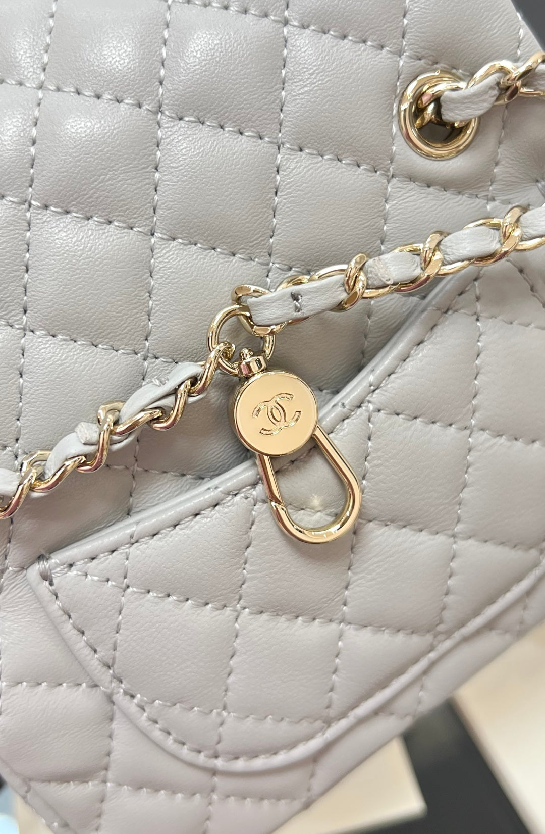 CHANEL 25S FLAP CHARM BAG 13 IN GREY LAMBSKIN