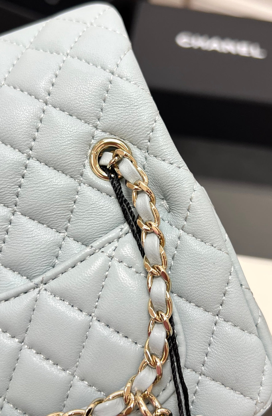 CHANEL 25S FLAP CHARM BAG 13 IN LIGHT BLUE LAMBSKIN