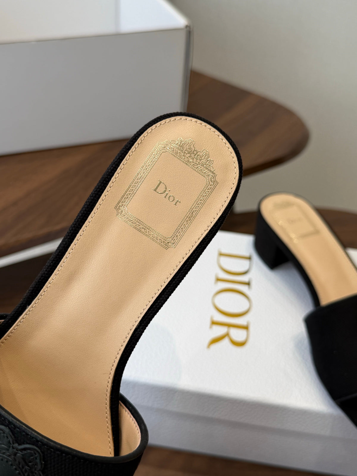 DIOR 26S D-BADGE SLIDE SANDALS IN BLACK CANVAS AND CALFSKIN