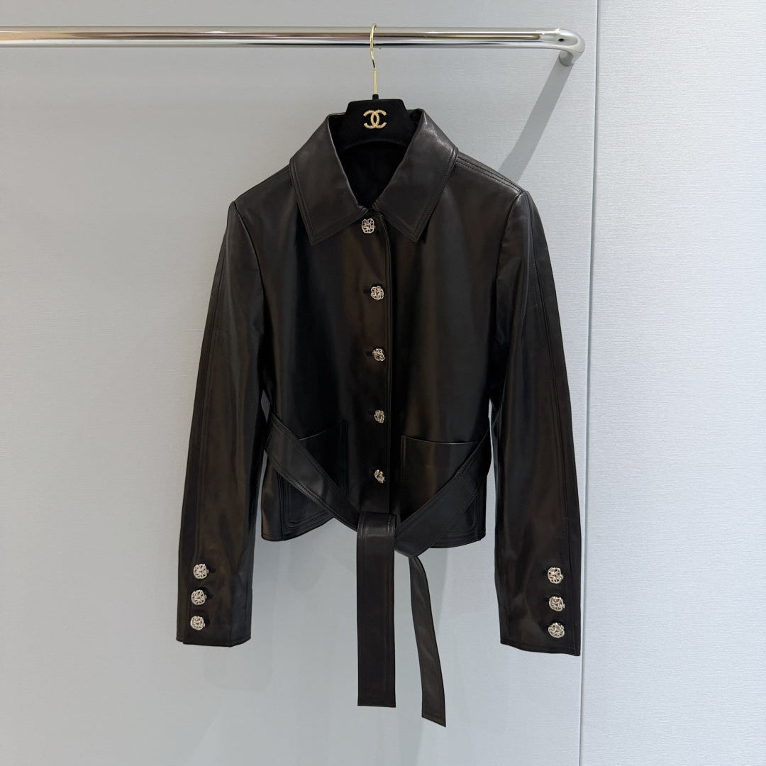 CHANEL 26S BELTED LEATHER JACKET 1725