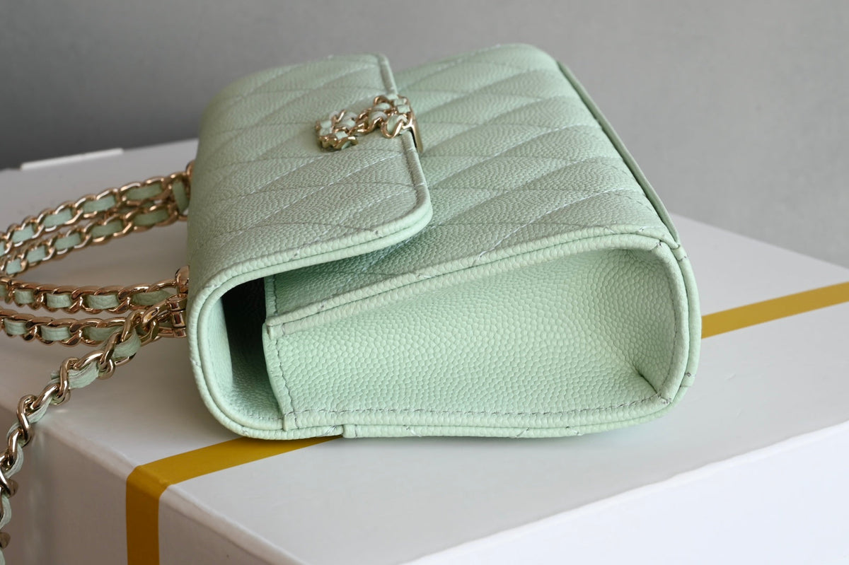 CHANEL 25S KELLY 18 CM IN MINT GREEN LAMBSKIN