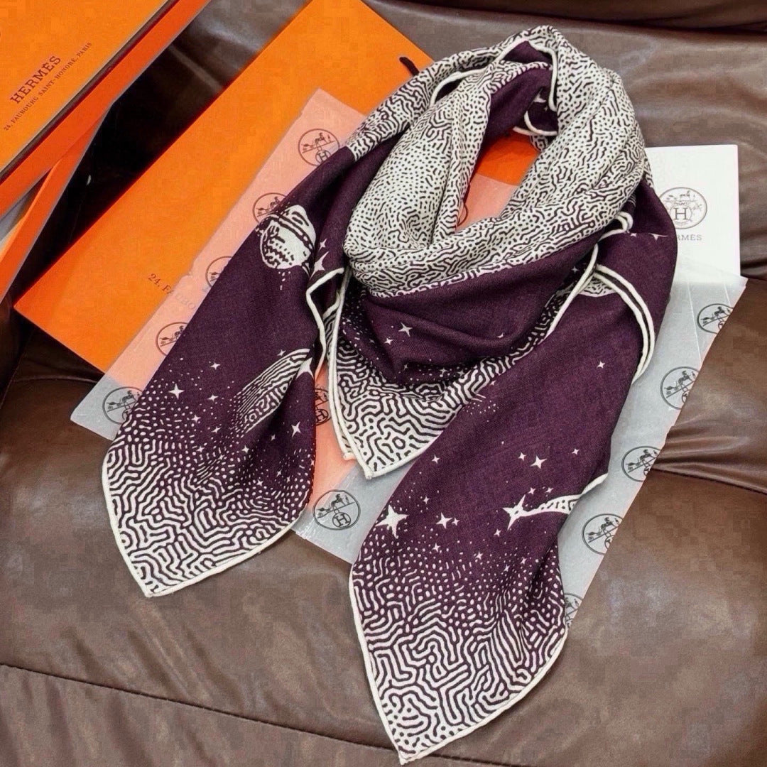 HERMES 26S SCARF 140 IN SILK AND CASHMERE 492593