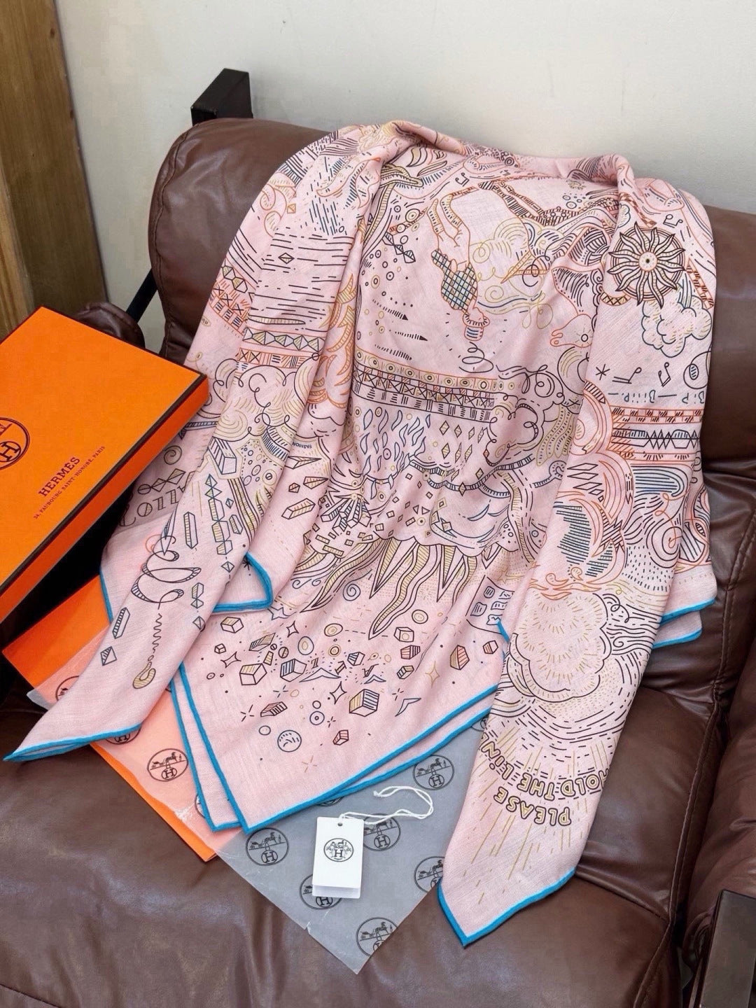 HERMES 26S SCARF 140 IN SILK AND CASHMERE 492394