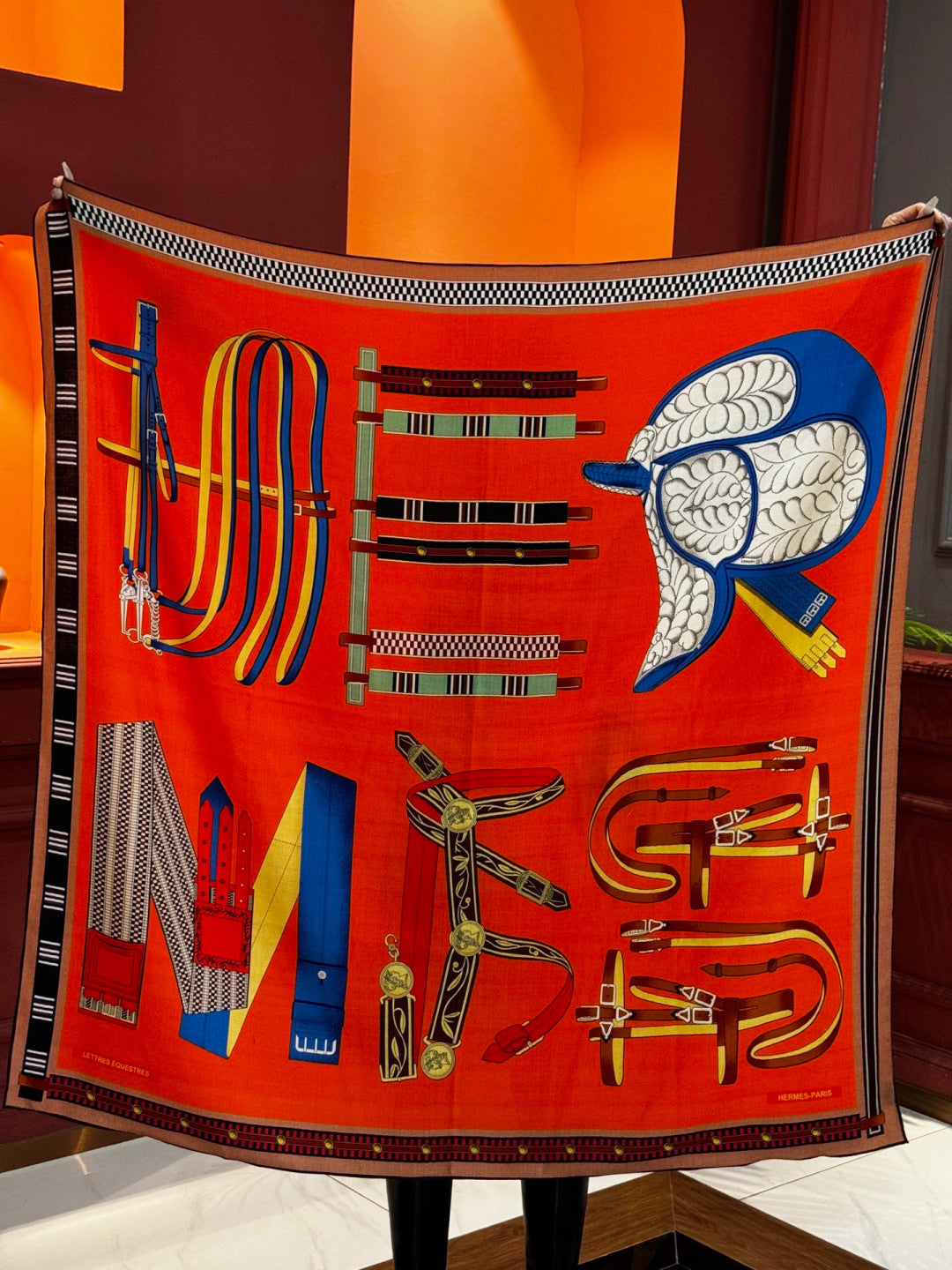 HERMES 26S SCARF 140 IN SILK AND CASHMERE 492441