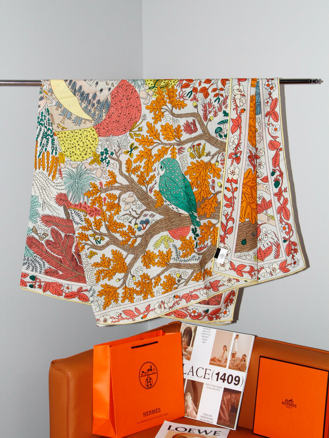 HERMES 26S SCARF 135 IN SILK AND CASHMERE 492455