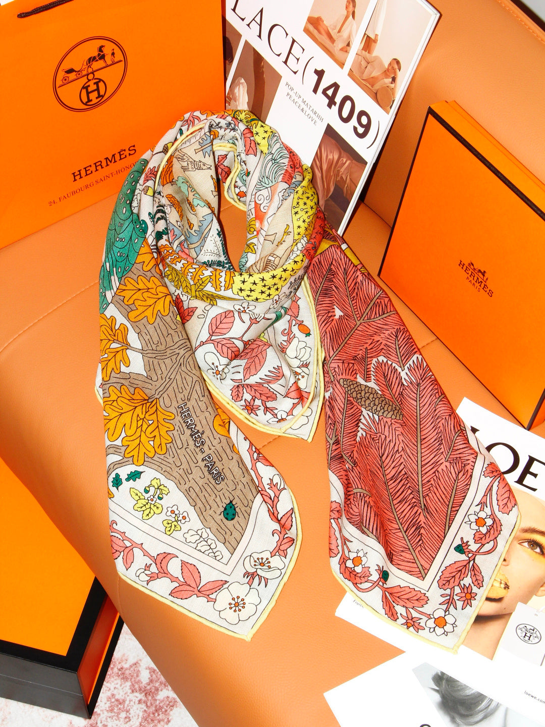HERMES 26S SCARF 135 IN SILK AND CASHMERE 492455