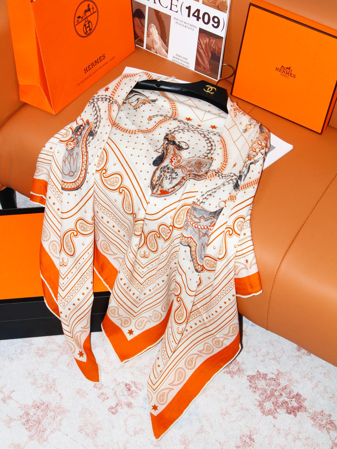 HERMES 26S SCARF 135 IN SILK AND CASHMERE 498486