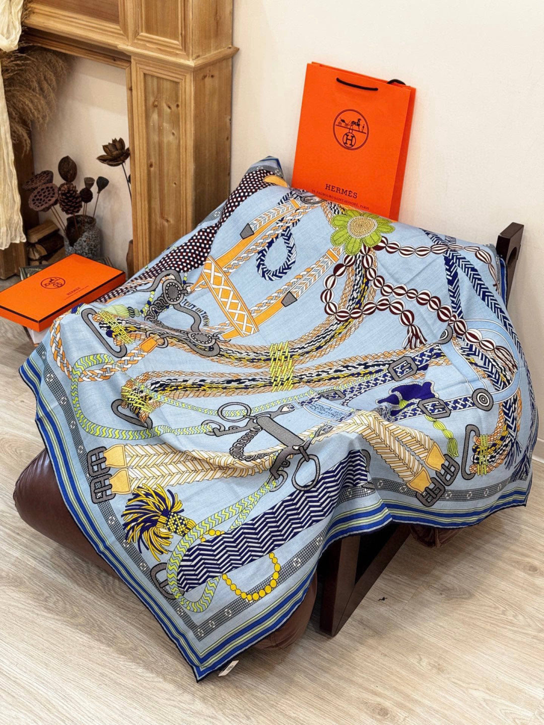 HERMES 26S SCARF 135 IN SILK AND CASHMERE 498491