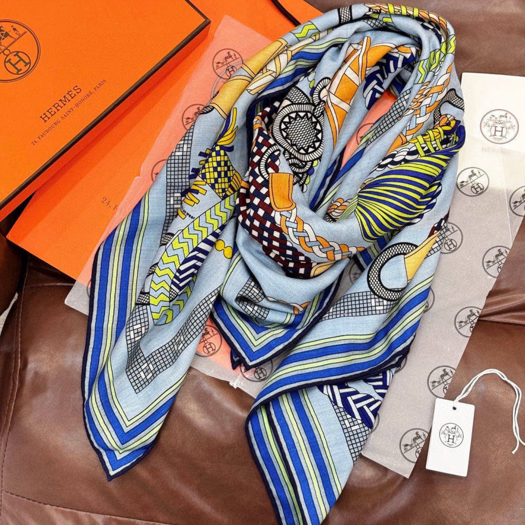 HERMES 26S SCARF 135 IN SILK AND CASHMERE 498491