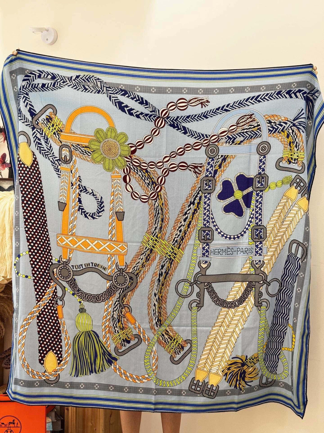 HERMES 26S SCARF 135 IN SILK AND CASHMERE 498491