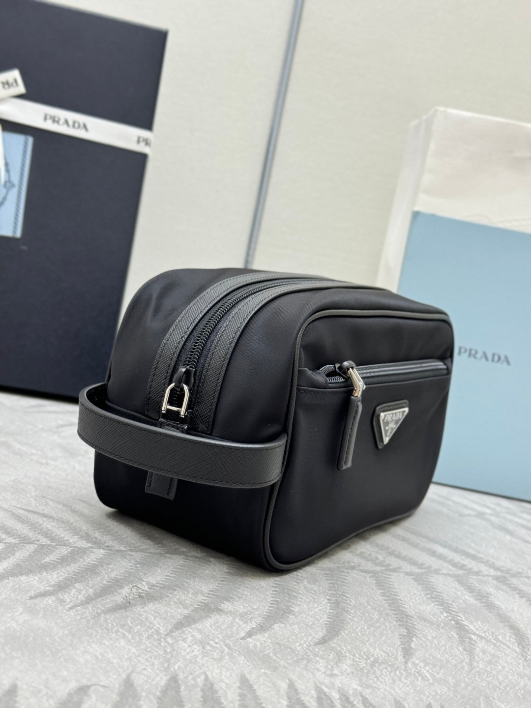 PRADA 25S CLUTCH BAG 22 IN BLACK NYLON SILVER HARDWRE