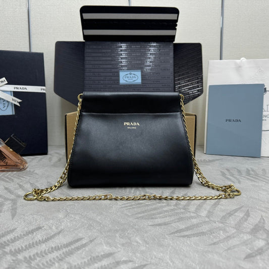 PRADA 25S ENCHAINE MINI BAG 22 IN BLACK CALFSKIN GOLD HARDWRE