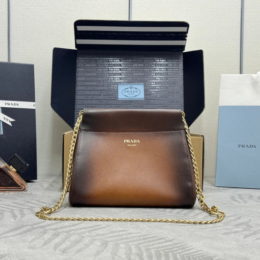 PRADA 25S ENCHAINE MINI BAG 22 IN COGNAC CALFSKIN GOLD HARDWRE
