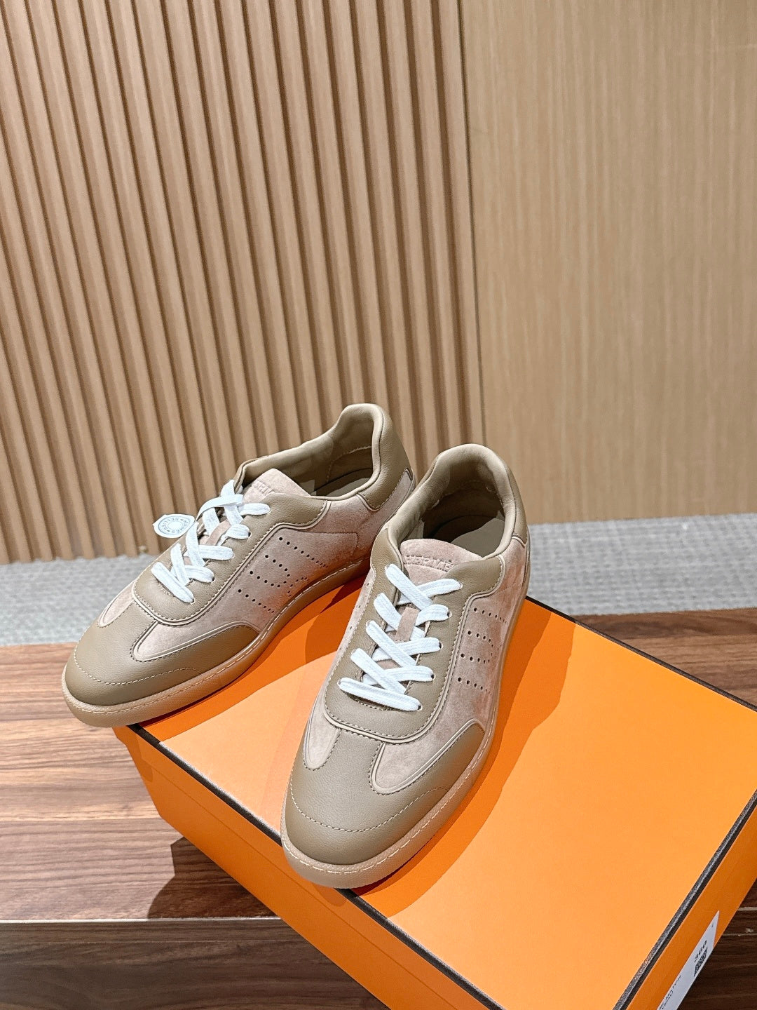 HM 26S GET SNEAKERS IN SAND BEIGE CALFSKIN MIX SUEDE