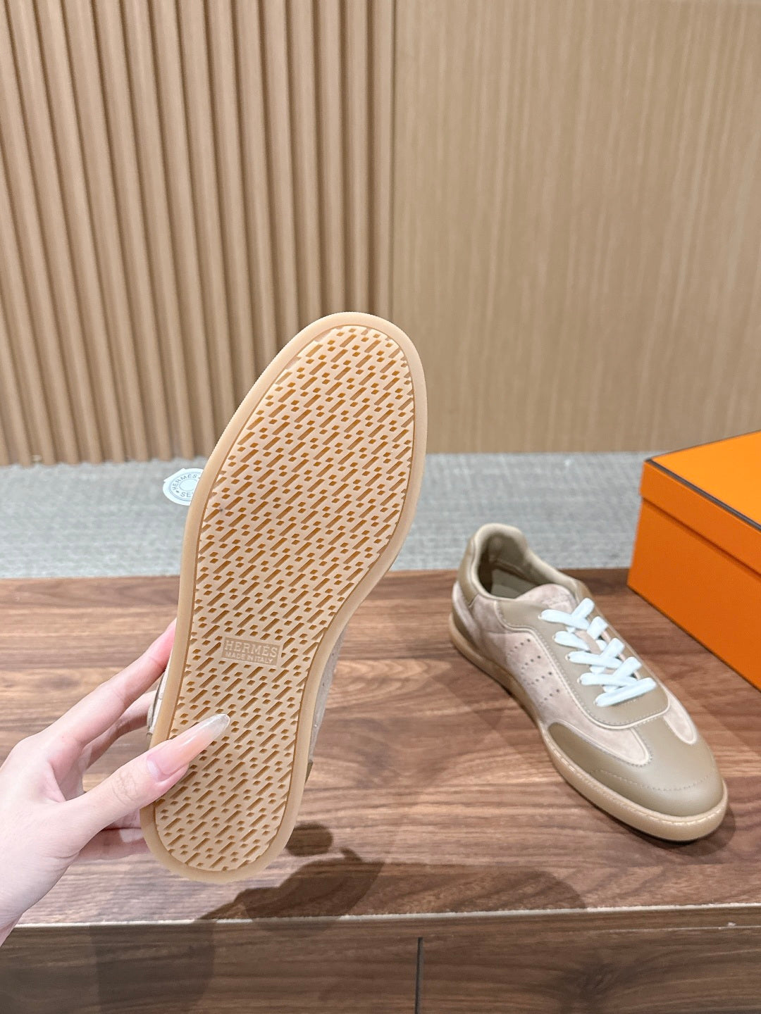HM 26S GET SNEAKERS IN SAND BEIGE CALFSKIN MIX SUEDE