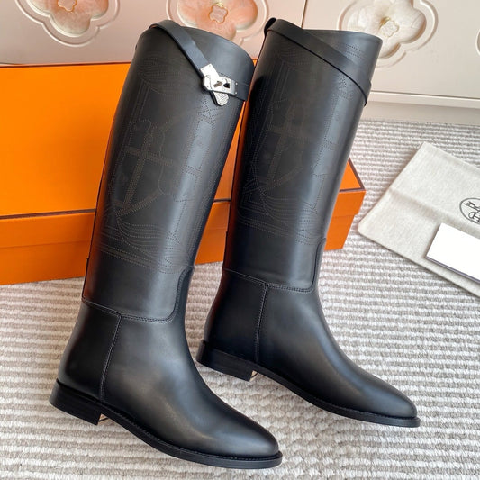 HM 25S JUMPING BOOTS IN BLACK LAMBSKIN WITH SILVER HARDWARE