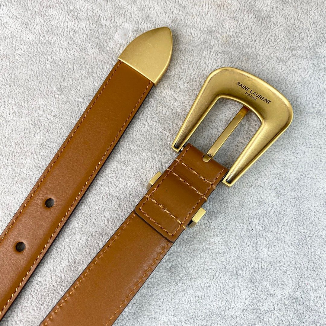 YSL 25S BELT 25 MM IN BROWN CALFSKIN 567656 mysite