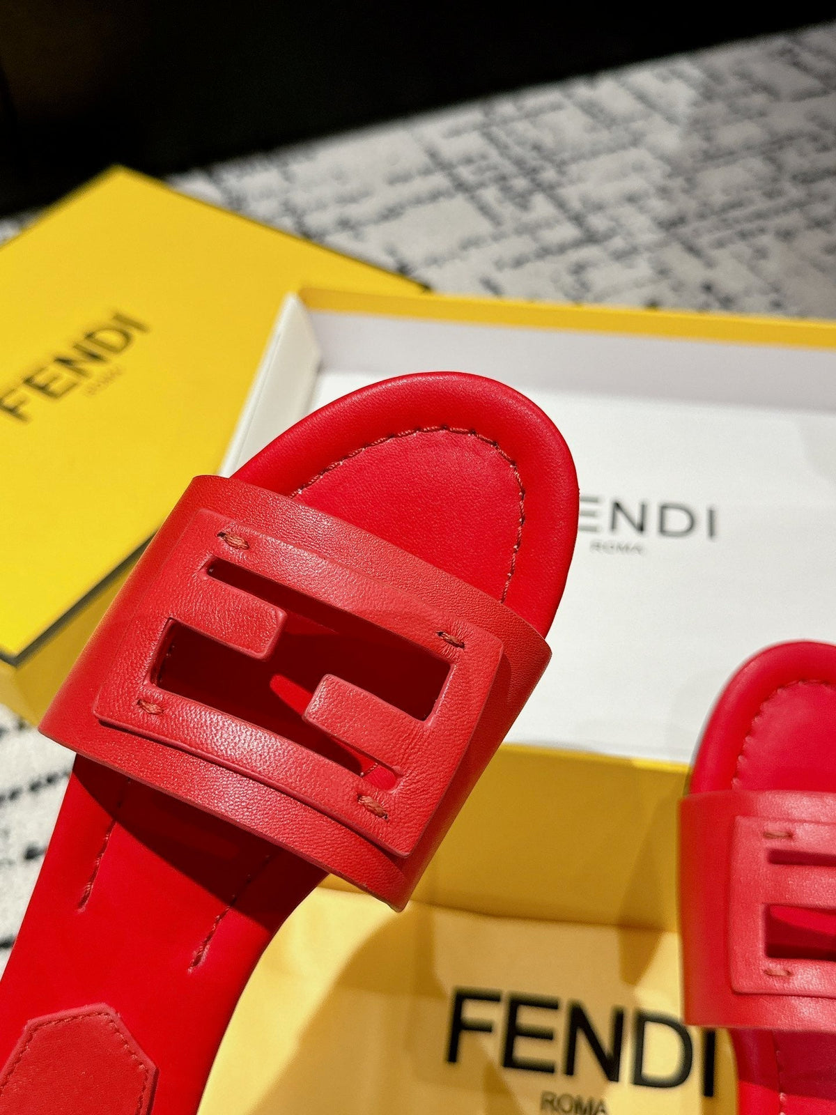 FF Baguette Red Leather Slide