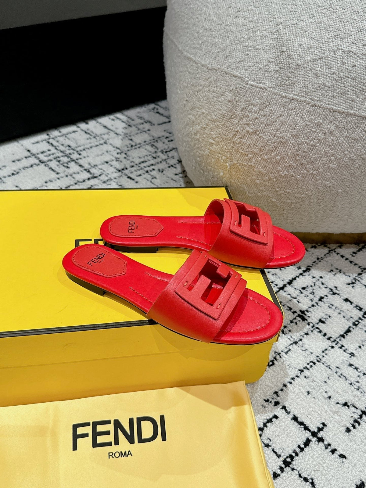 FF Baguette Red Leather Slide