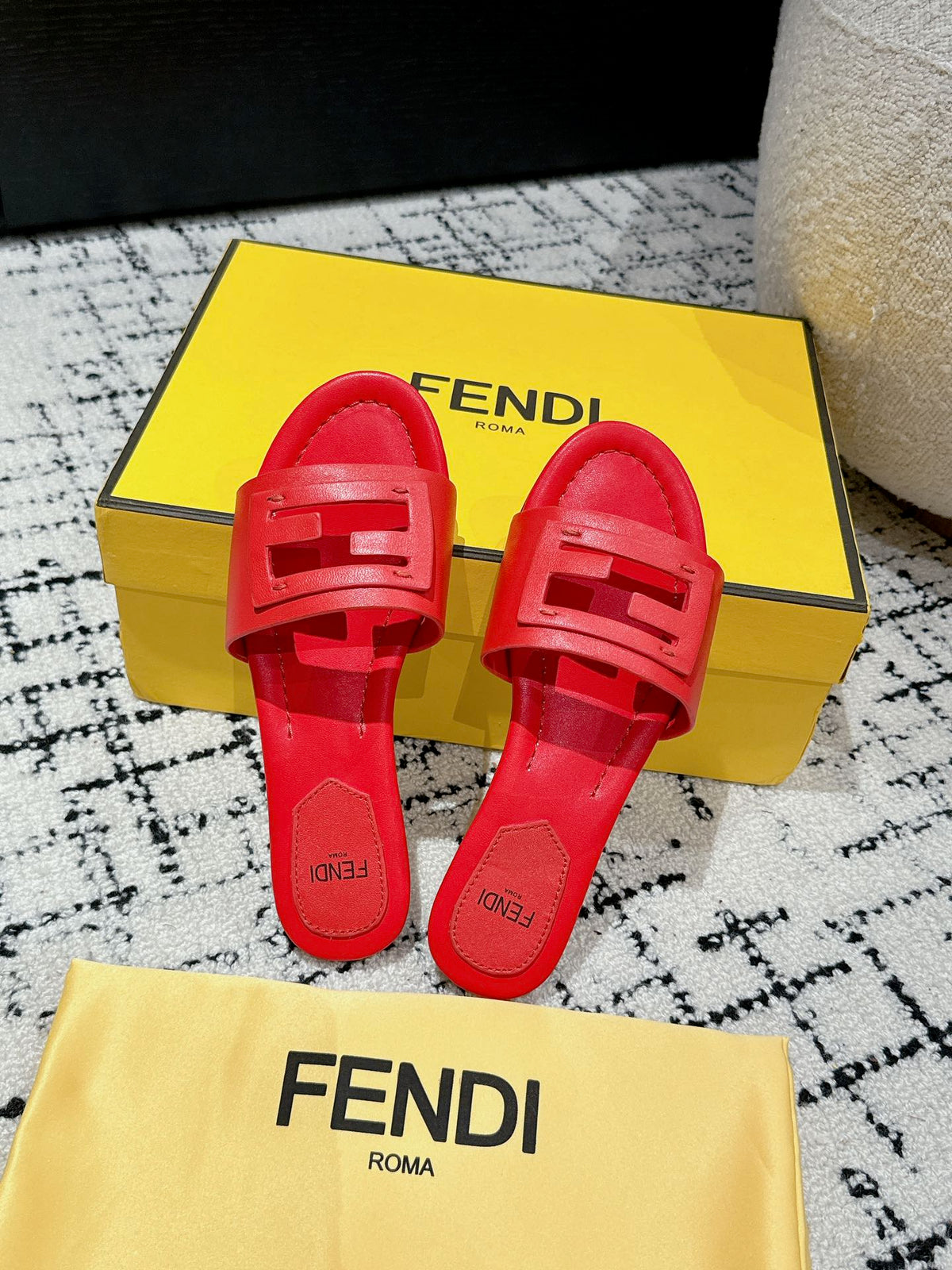 FF Baguette Red Leather Slide